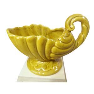 Haeger Pottery  Double Shell Cornucopia Planter Vase Yellow Stamped